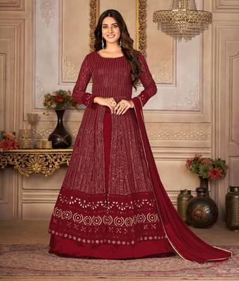 Pleasing Maroon Faux Georgette Semi Stitched Ethnic Women's Suits Semi stitched 3