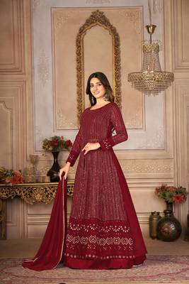 Pleasing Maroon Faux Georgette Semi Stitched Ethnic Women's Suits Semi stitched 1