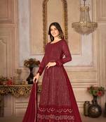 Pleasing Maroon Faux Georgette Semi Stitched Ethnic Women's Suits Semi stitched
