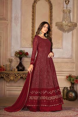 Pleasing Maroon Faux Georgette Semi Stitched Ethnic Women's Suits Semi stitched 4