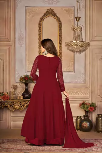 Pleasing Maroon Faux Georgette Semi Stitched Ethnic Women's Suits Semi stitched