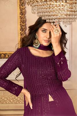 Pleasant Purple Faux Georgette Semi Stitched Wedding Women's Salwar Kameez Semi stitched 2
