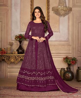 Pleasant Purple Faux Georgette Semi Stitched Wedding Women's Salwar Kameez Semi stitched 3