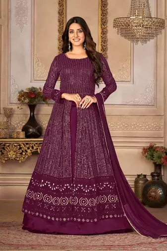 Pleasant Purple Faux Georgette Semi Stitched Wedding Women's Salwar Kameez Semi stitched