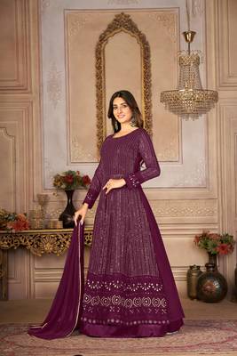 Pleasant Purple Faux Georgette Semi Stitched Wedding Women's Salwar Kameez Semi stitched 1