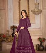 Pleasant Purple Faux Georgette Semi Stitched Wedding Women's Salwar Kameez Semi stitched