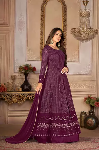 Pleasant Purple Faux Georgette Semi Stitched Wedding Women's Salwar Kameez Semi stitched