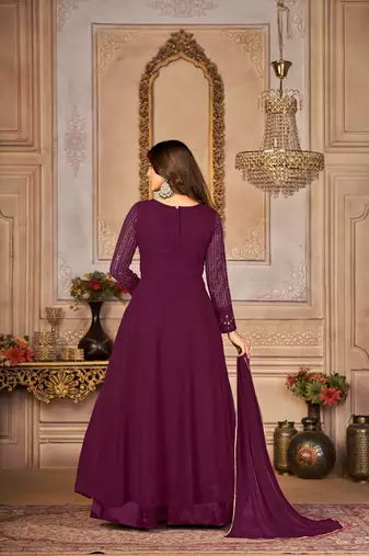 Pleasant Purple Faux Georgette Semi Stitched Wedding Women's Salwar Kameez Semi stitched