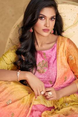 Multi embroidered silk free sizestitched gown.(size Free size full stitched Up To 42") 2