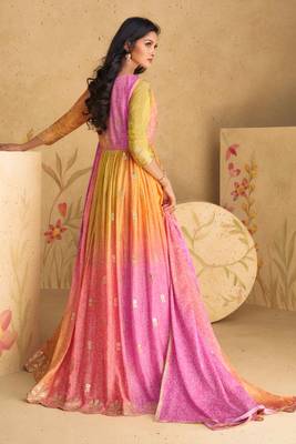 Multi embroidered silk free sizestitched gown.(size Free size full stitched Up To 42") 3