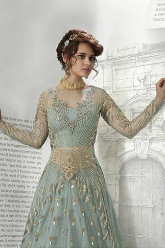 Blue embroidered silk free size stitched pant abaya.(size up to 42")