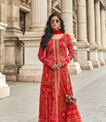 Red embroidered georgette free sizestitched palazzo anarkali.(size Free size full stitched Up To 42")