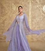 Lavender embroidered georgette free sizestitched lehenga anarkali.(size up to 42")