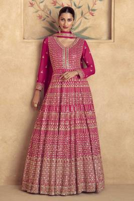 Pink embroidered georgette free sizestitched gown.(size Free size full stitched Up To 42") 1