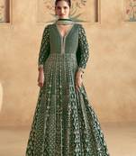 Green embroidered georgette free sizestitched gown.(size Free size full stitched Up To 42")