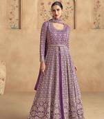 Lavender embroidered georgette free sizestitched gown.(size up to 42")