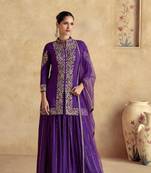 Purple embroidered silk free size stitched palazzo straight.(size Free size full stitched Up To 42")