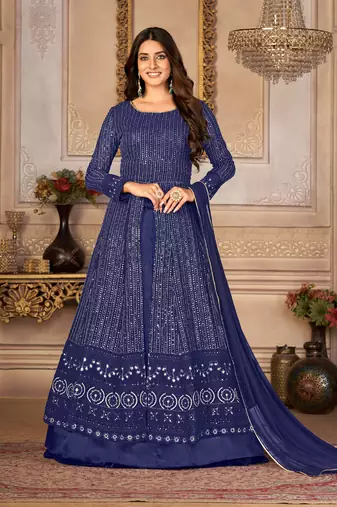 Winning Blue Faux Georgette Semi Stitched Party Wear Women's Salwar Kameez Semi stitched