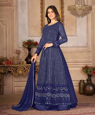 Winning Blue Faux Georgette Semi Stitched Party Wear Women's Salwar Kameez Semi stitched 1