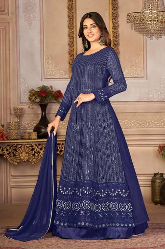 Winning Blue Faux Georgette Semi Stitched Party Wear Women's Salwar Kameez Semi stitched