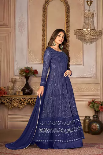 Winning Blue Faux Georgette Semi Stitched Party Wear Women's Salwar Kameez Semi stitched