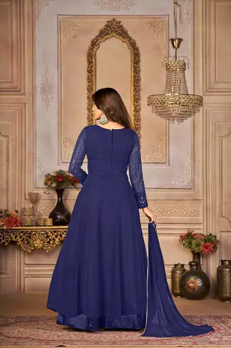 Winning Blue Faux Georgette Semi Stitched Party Wear Women's Salwar Kameez Semi stitched