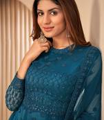 Appetizing Teal Blue Net Semi Stitched Wedding Women's Salwar Kameez Semi stitched