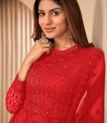 Provocative Red Net Semi Stitched Wedding Women's Salwar Kameez Semi stitched