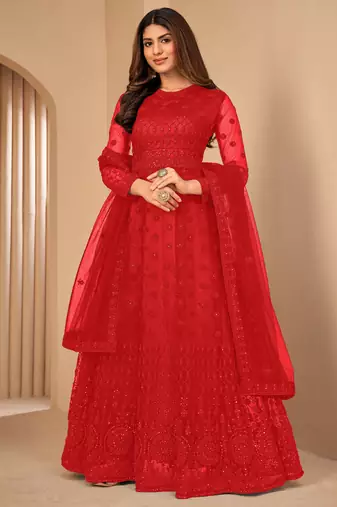 Provocative Red Net Semi Stitched Wedding Women's Salwar Kameez Semi stitched