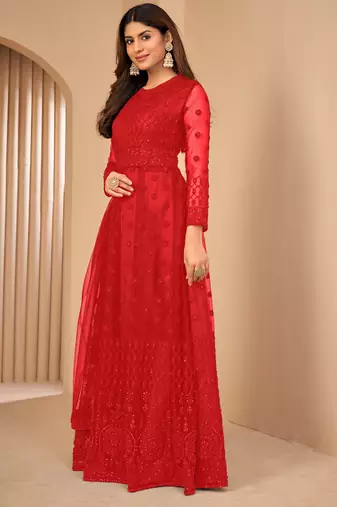 Provocative Red Net Semi Stitched Wedding Women's Salwar Kameez Semi stitched