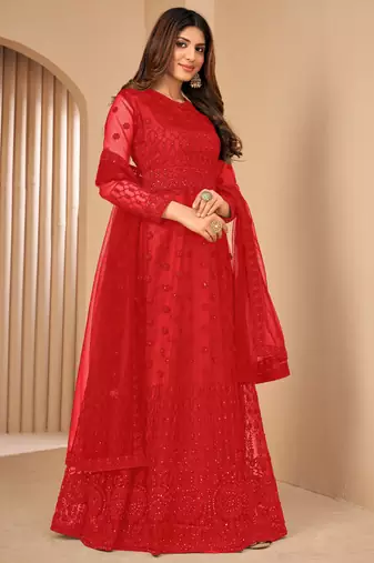 Provocative Red Net Semi Stitched Wedding Women's Salwar Kameez Semi stitched