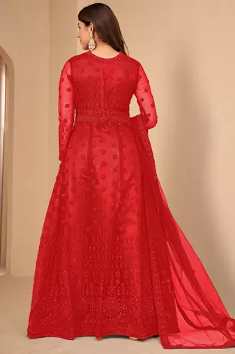 Provocative Red Net Semi Stitched Wedding Women's Salwar Kameez Semi stitched