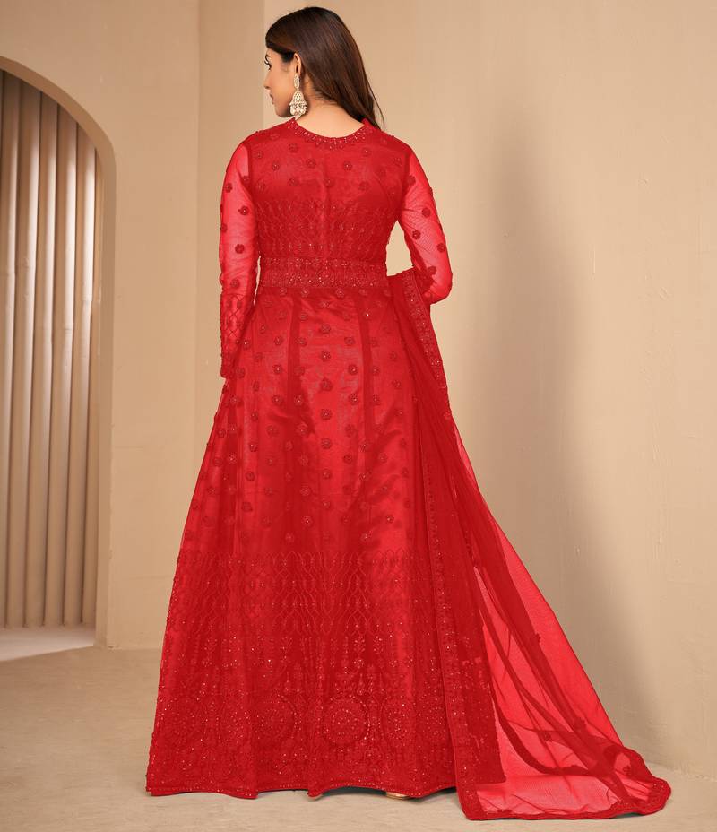 Provocative Red Net Semi Stitched Wedding Women's Salwar Kameez Semi stitched