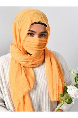 yellow crinkle cotton hijab & mask set 1