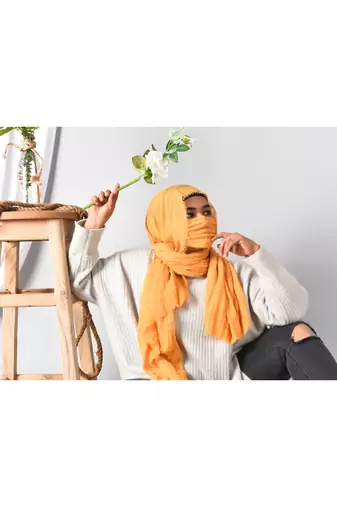 yellow crinkle cotton hijab & mask set