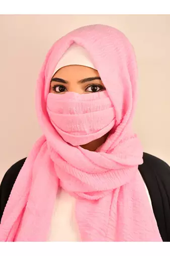 Wrap My Hijab Cotton Hijab Set - Daily Wear, Crinkle Texture, Baby Pink