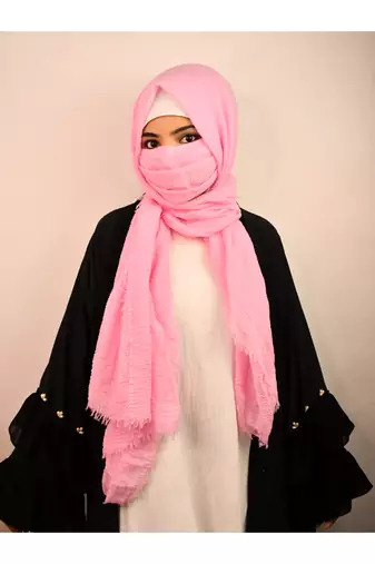Wrap My Hijab Cotton Hijab Set - Daily Wear, Crinkle Texture, Baby Pink