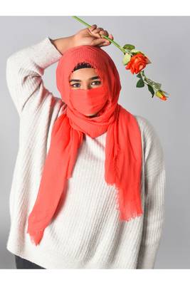 red cotton hijab with mask 1