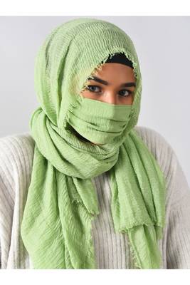 green color cotton hijab with matching mask 1