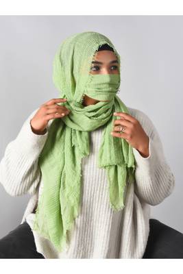 green color cotton hijab with matching mask 2