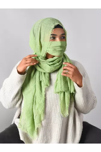 green color cotton hijab with matching mask