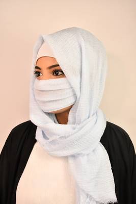 light blue cotton hijab with mask 2