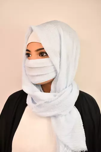 light blue cotton hijab with mask