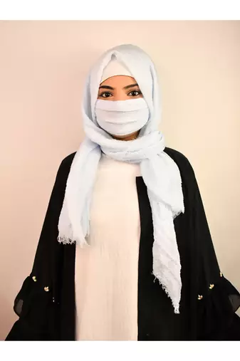 light blue cotton hijab with mask