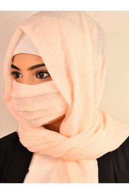 Peach Cotton Plain Hijab with Face Covering  1