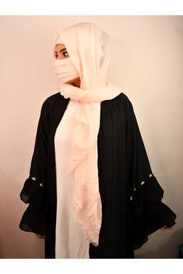 Peach Cotton Plain Hijab with Face Covering  2