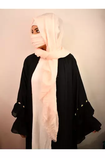 Peach Cotton Plain Hijab with Face Covering 