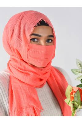 Crinkle cotton daily wear hijab with face covering  1