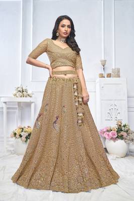 Graceful Brown  Embroidered bridal wear lehenga 1