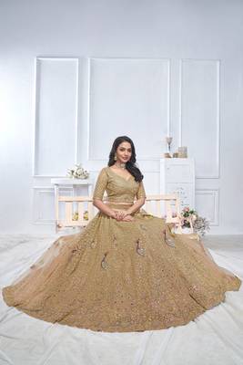 Graceful Brown  Embroidered bridal wear lehenga 2
